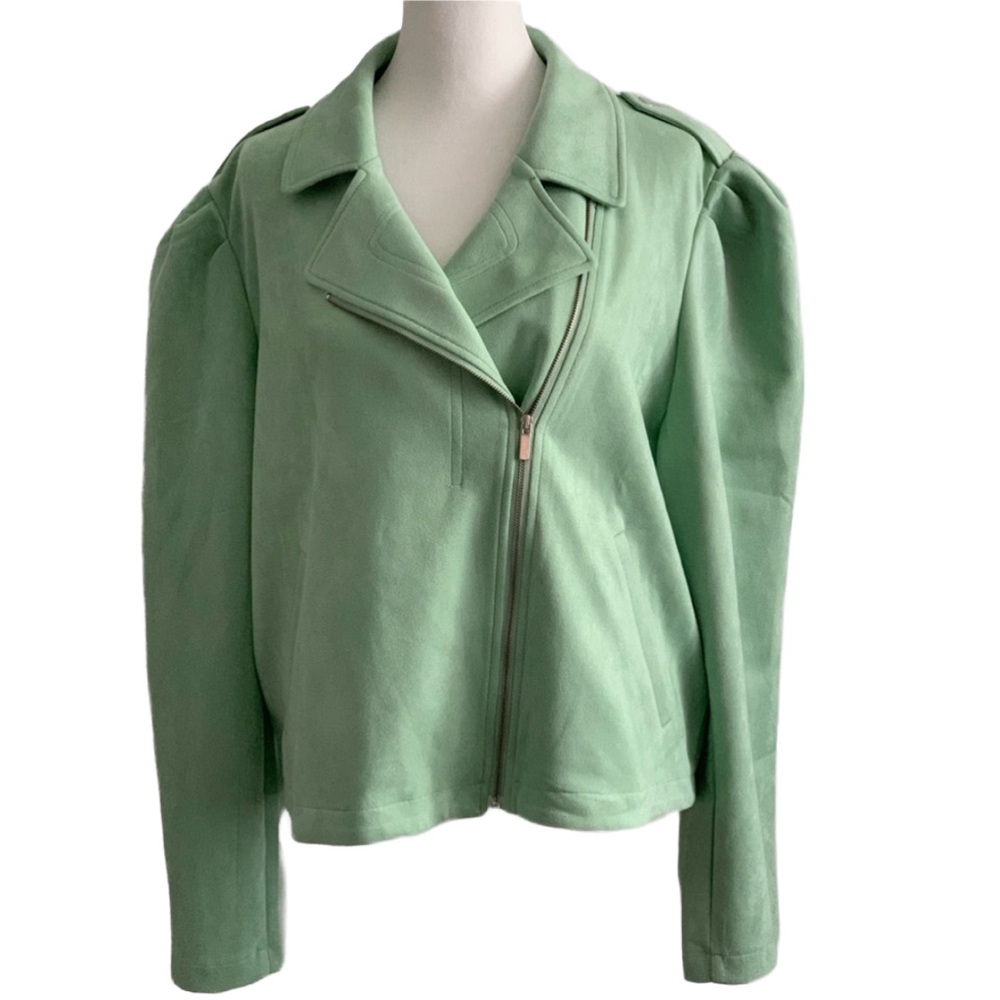 LAUREN CONRAD Women’s Spring Green Faux Suede Long Sleeve Moto Jacket Blazer